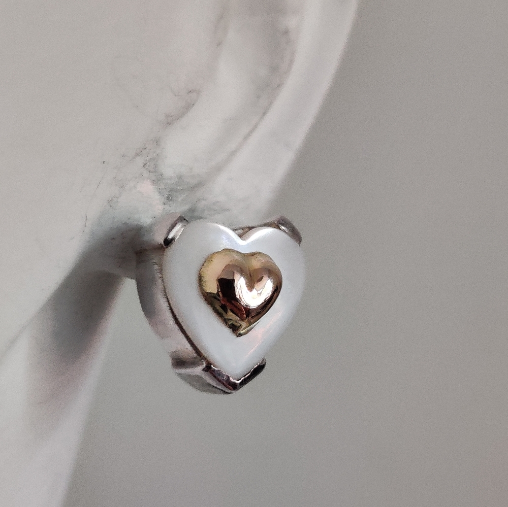 Custom made gold 750 (18k) & silver 925 genuine mother of pearl heart earrings
